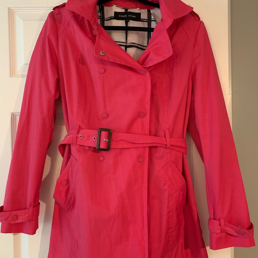 Black Rivet Pink Trench Coat with Belted Waist